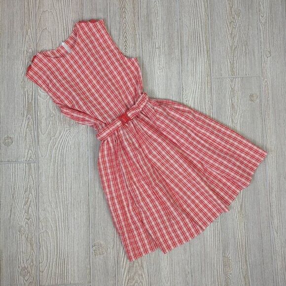 Little Girls Approx Medium Red White Check Sleeveless Dress Apple Embellishments - Picture 3 of 10